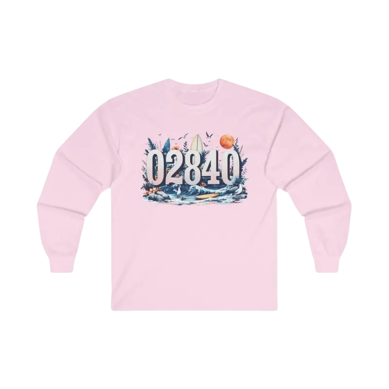 Pink long-sleeved Coastal Vibes Tee featuring a beach-themed graphic for outdoor enthusiasts