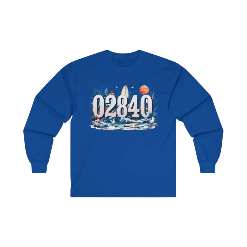 Blue long-sleeved Coastal Vibes Tee featuring a beach-themed graphic for outdoor enthusiasts