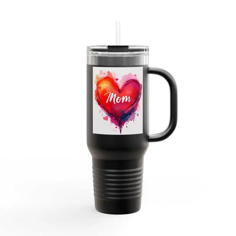 Black 40oz Insulated Travel Mug featuring Mom heart design for Love Mom Day
