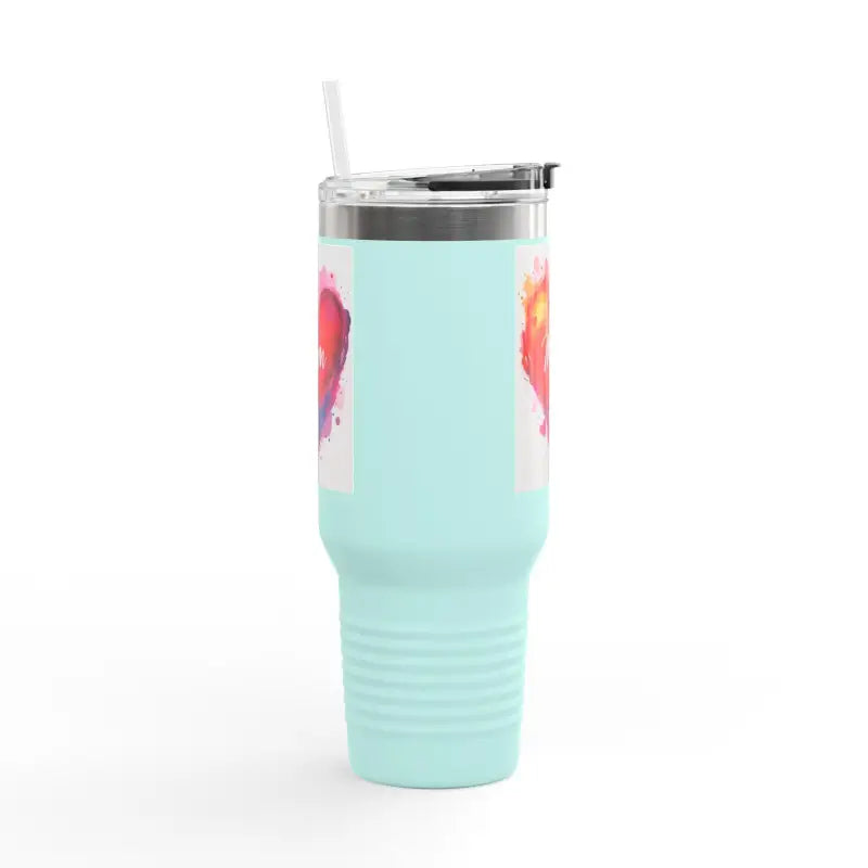 Light blue 40oz insulated travel mug with heart design for Love Mom Day