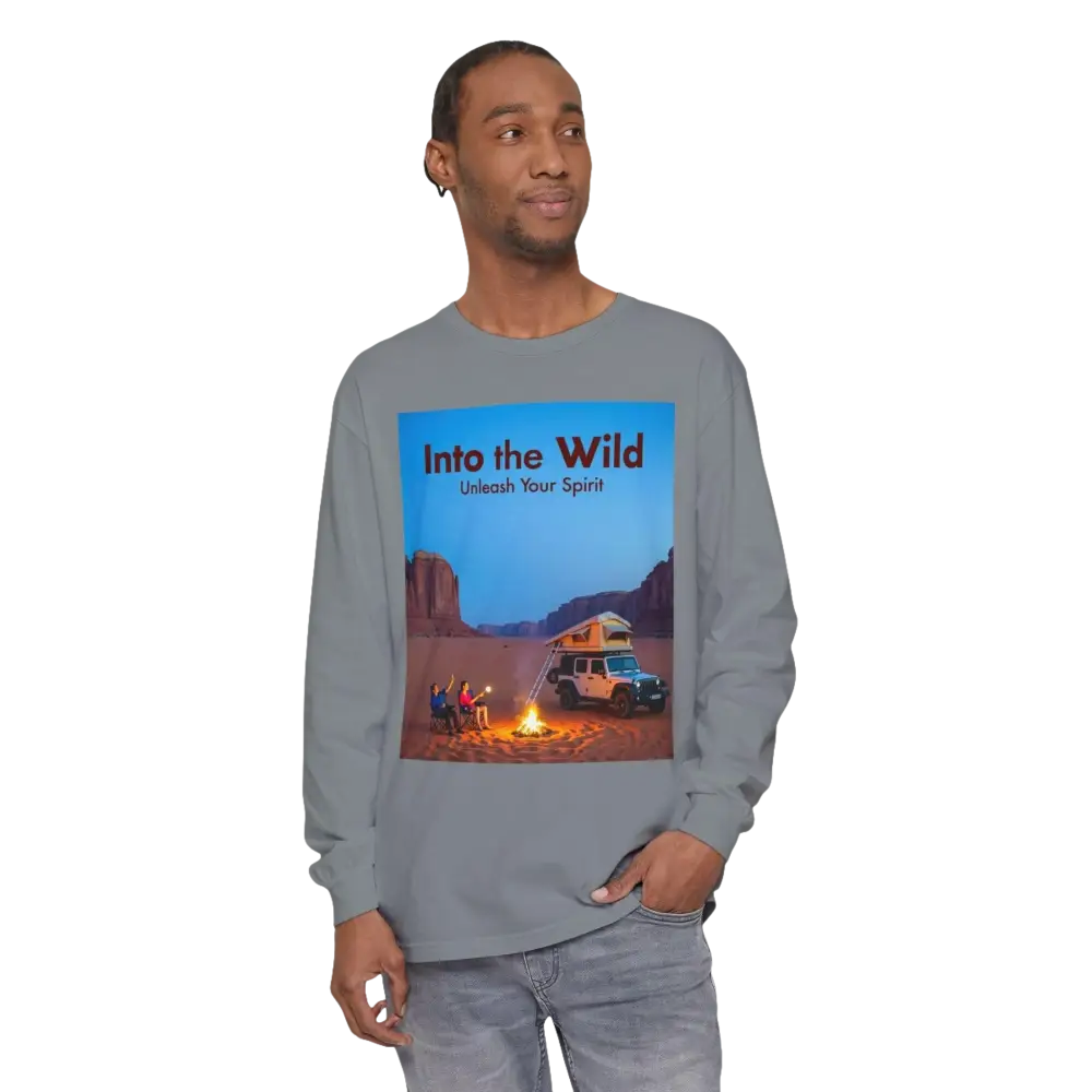 Long-sleeved Adventure Shirt featuring a picturesque camping scene design