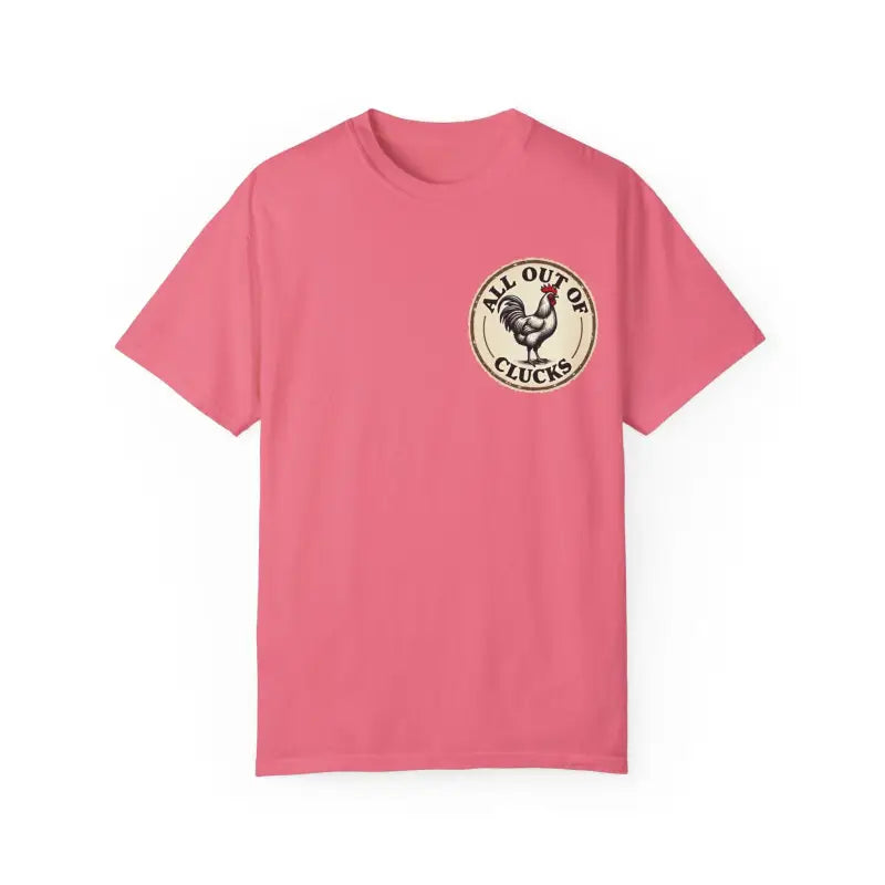Pink t-shirt with chicken graphic from All Out of Clucks Mens Casual T-shirt Collection