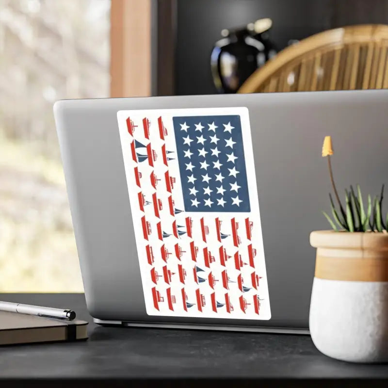 American flag sticker featuring sailboats on the American Flag Sailboat Stripes Decal