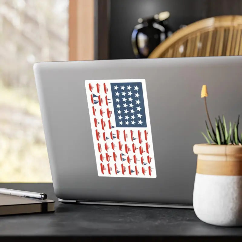 American flag sticker featuring biplanes on an American Flag Sailboat Stripes Decal