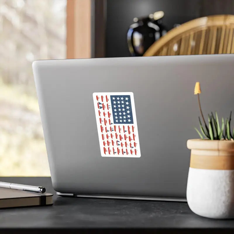 American Flag sticker with gun design displayed on Sailboat Stripes Decal