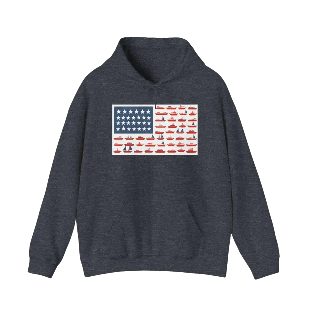 Navy hoodie featuring American flag design from American Ship Flag Hooded Sweatshirt
