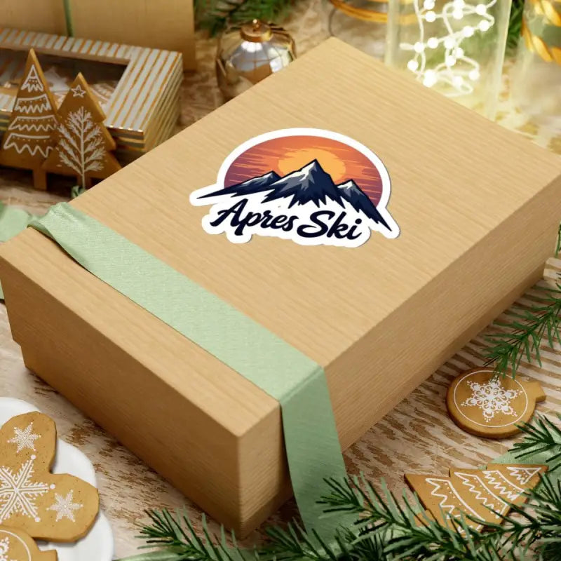 Wrapped gift box for Apres Ski Mountain Sticker Custom Vinyl Decal White 6x6 Inches