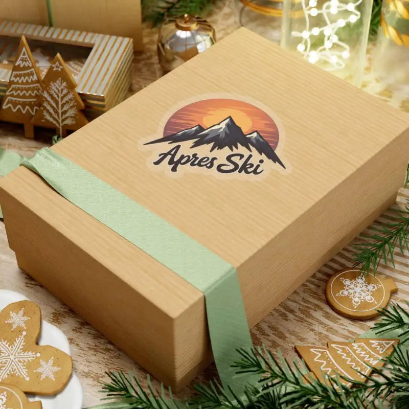 Gift box with ribbon for Apres Ski Mountain Sticker Custom Vinyl Decal White 6x6 Inches