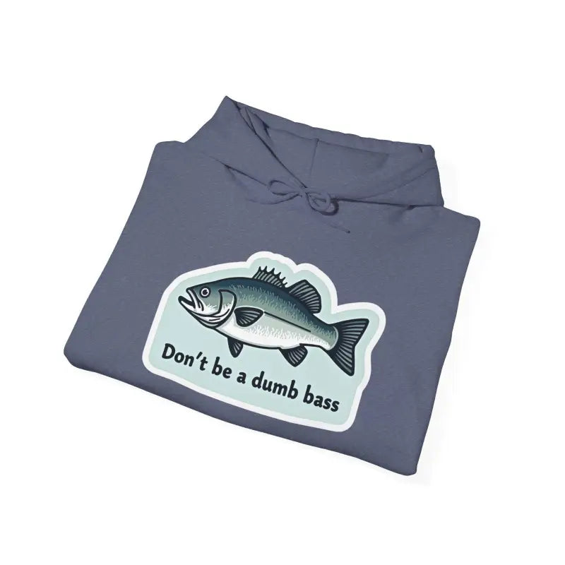 Folded gray hoodie featuring a stylish fish graphic, ideal for bass fishing enthusiasts