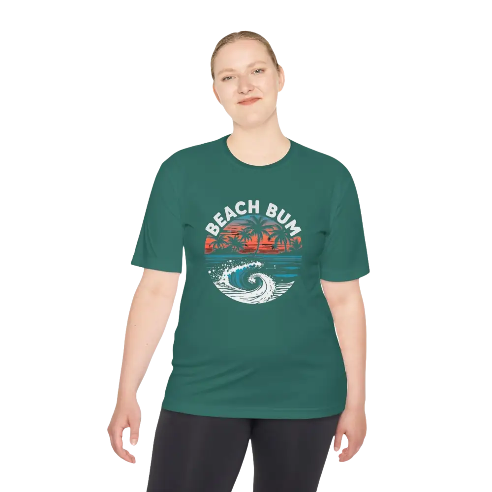 Green Beach Bum Unisex Moisture Wicking Tee featuring a stylish beach bum design