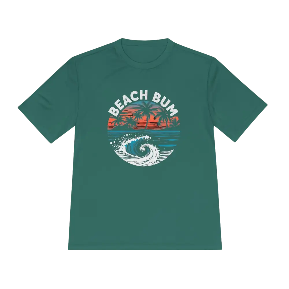 Green Beach Bum Unisex Moisture Wicking Tee featuring beach-themed graphic design