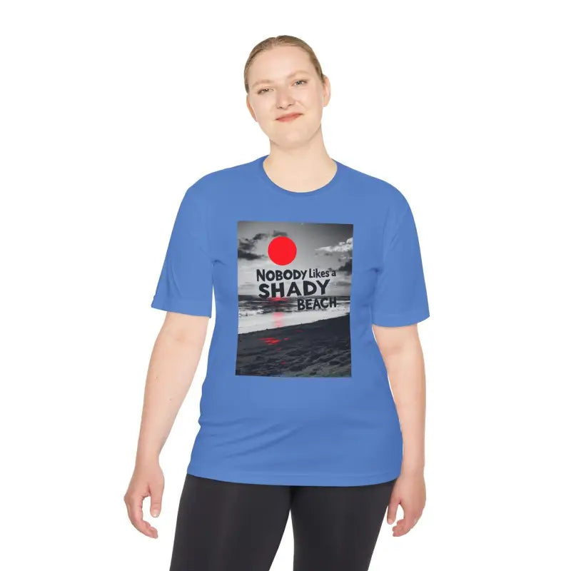 Blue Beach Graphic Moisture Wicking T-Shirt for comfortable summer outings