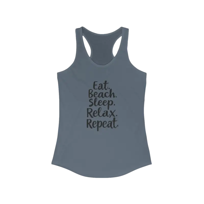Gray Racerback Tank Top from Beach Vibes featuring Eat Beach Sleep Relax Repeat design
