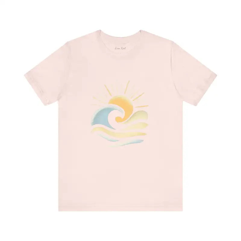 Pink Beach Vibes Unisex Short Sleeve Tee featuring sun and wave design
