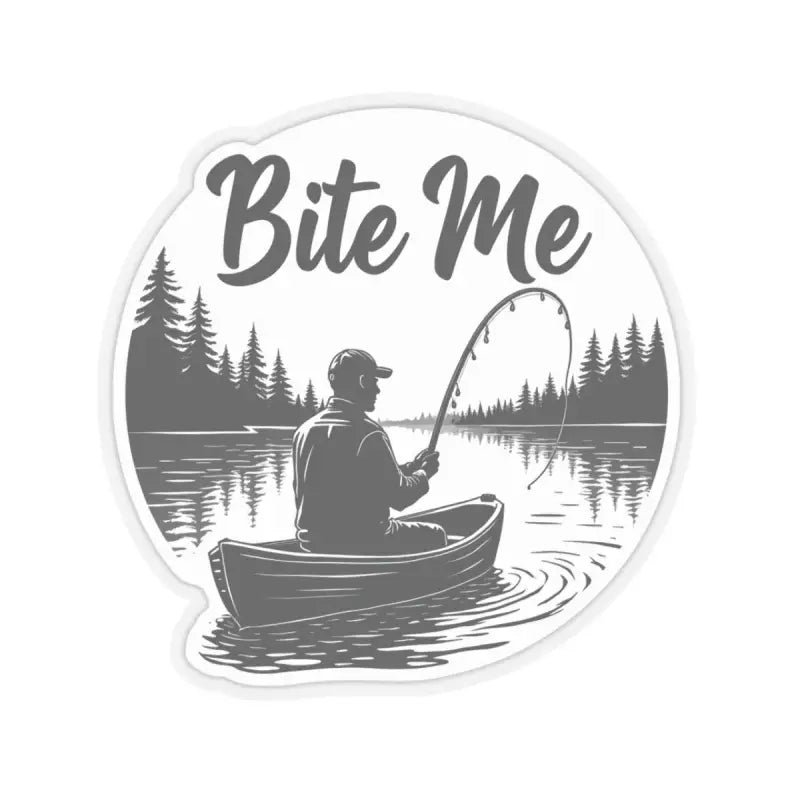 Bite Me Fishing In Canoe Sticker featuring a fishing theme sticker design