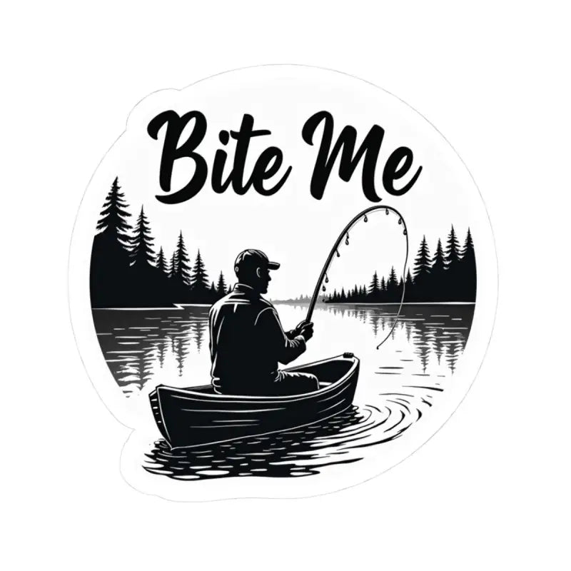 Fishing sticker featuring Bite Me text in Canoe design for outdoor enthusiasts