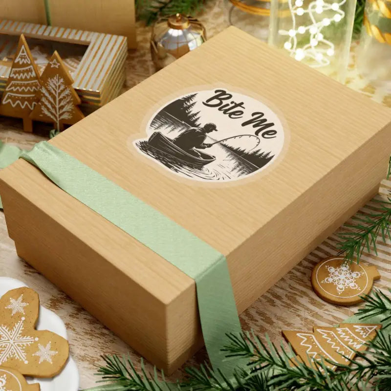 Gift box featuring Bite Me Fishing In Canoe Sticker with fishing-themed design