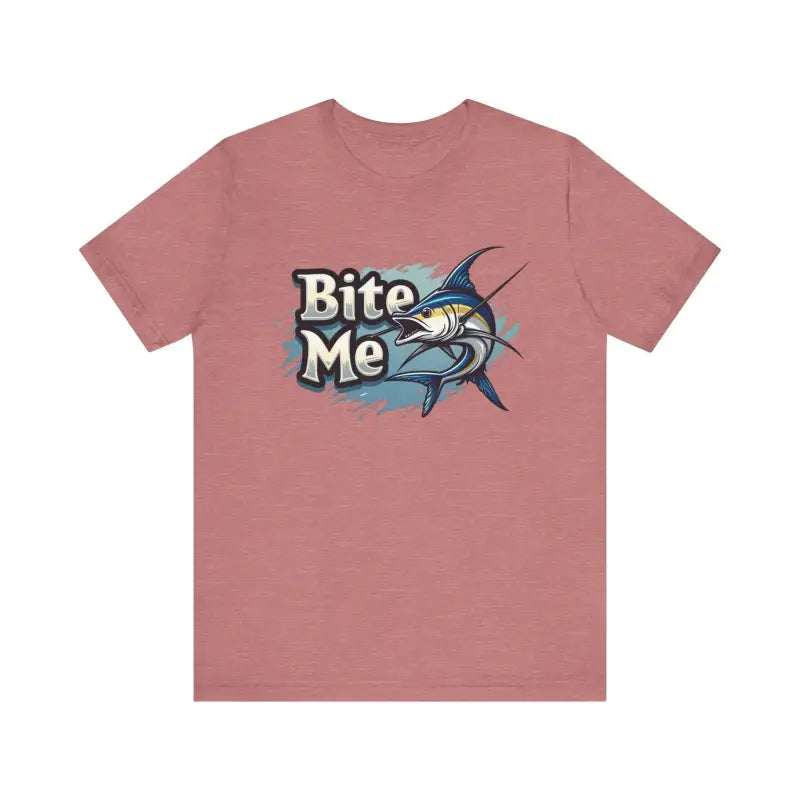 Mauve Bite Me Unisex Fish Graphic Tee featuring a marlin design on soft fabric
