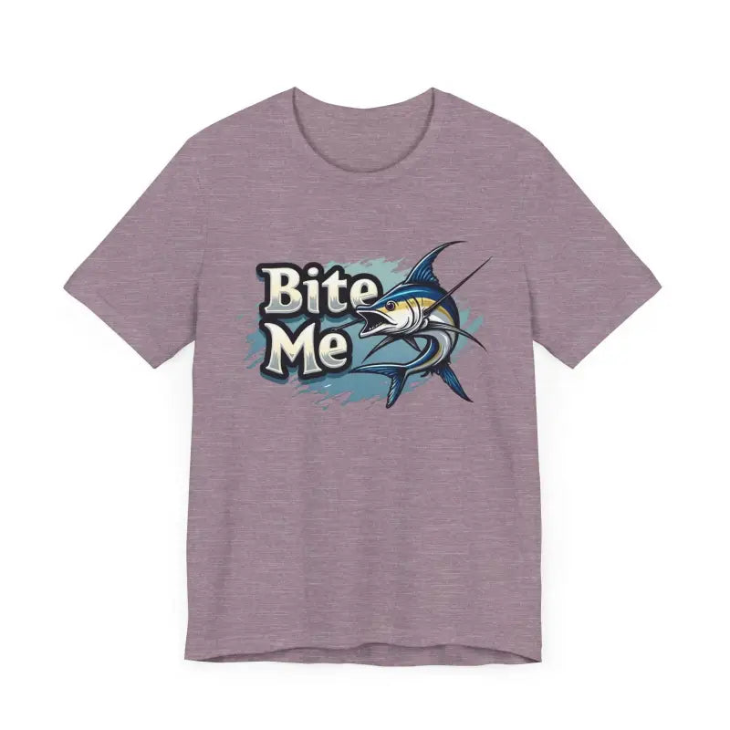 Mauve Bite Me Unisex Fish Graphic Tee featuring a striking marlin design