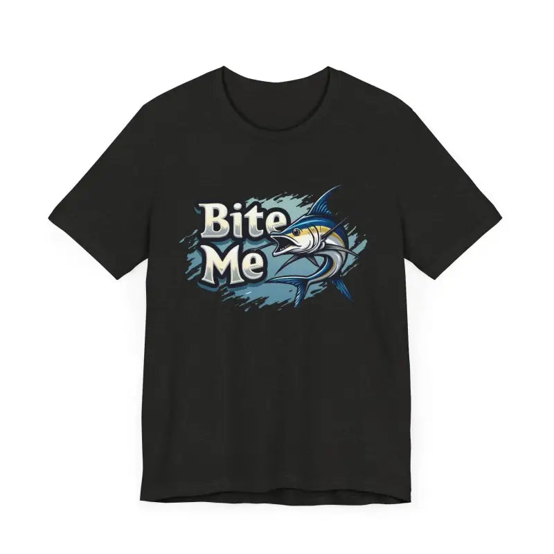 Black t-shirt featuring fish graphic for Bite Me Unisex Fish Graphic Tee