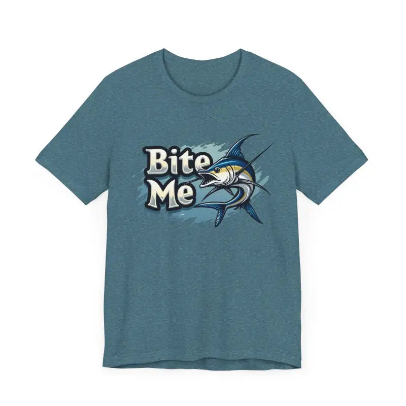 Blue Bite Me Unisex Fish Graphic Tee featuring a stylish fish design