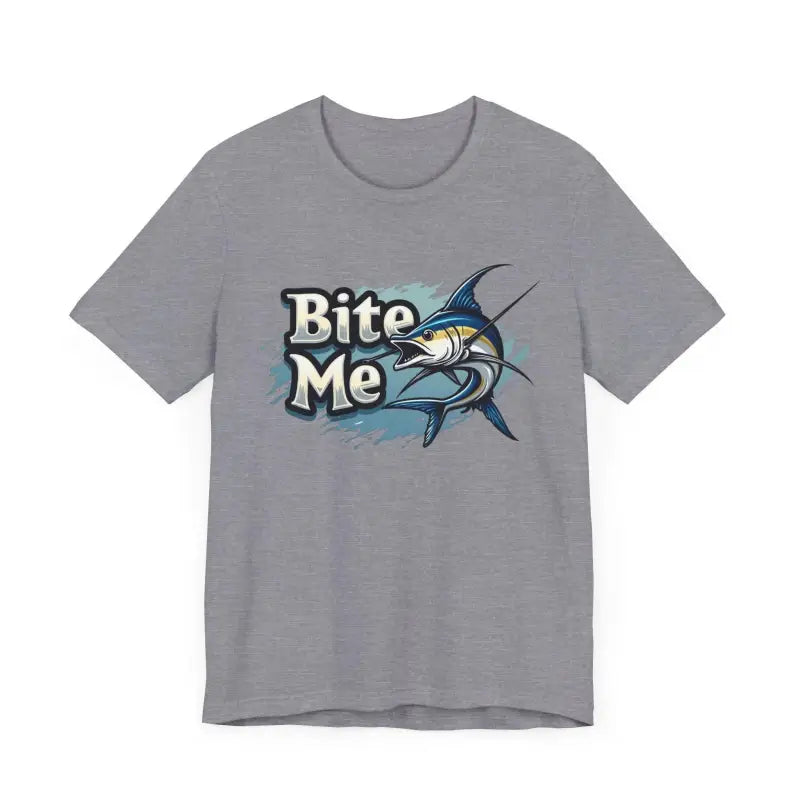 Gray t-shirt featuring a fish graphic from the Bite Me Unisex Fish Graphic Tee collection