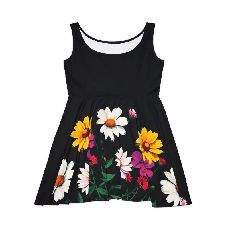 Black Floral Print Women’s Skater Dress featuring a stylish and elegant design