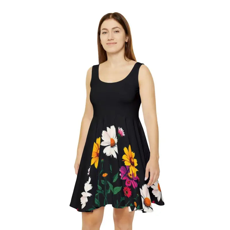 Black Floral Print Womens Skater Dress featuring an elegant design for stylish occasions