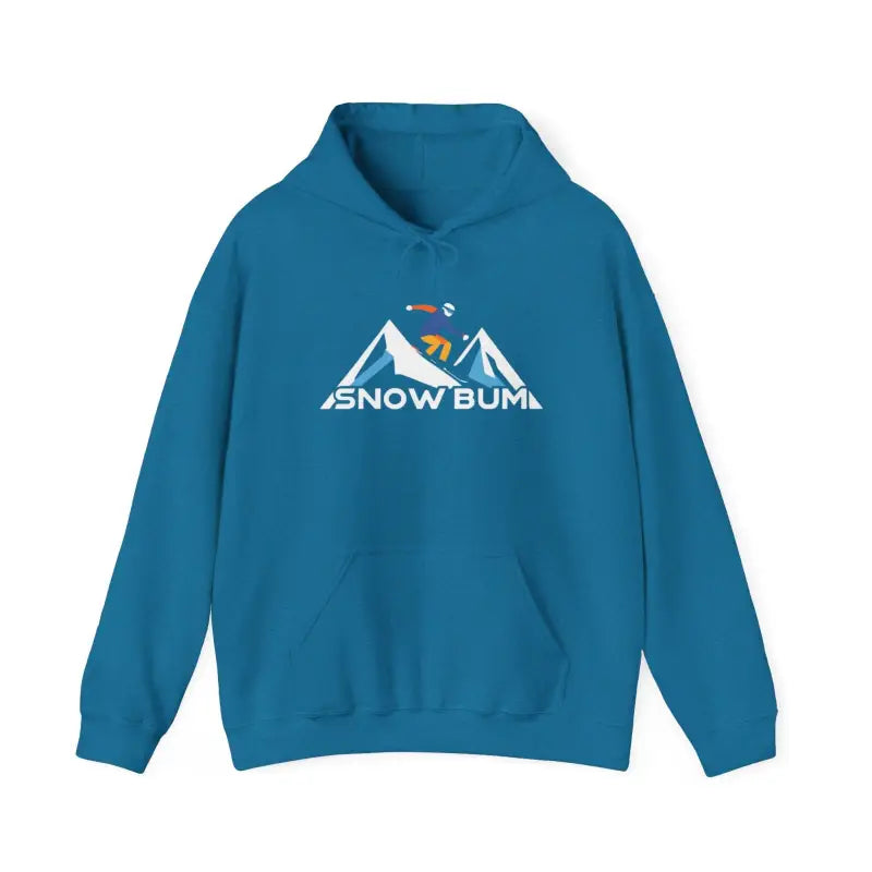 Blue hoodie featuring mountain graphic from Black Snow Bum Skiing Hoodie Antique Sapphire XL