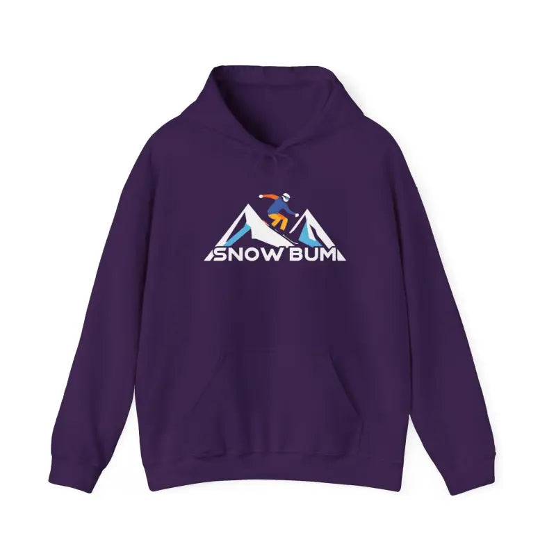 Purple hoodie featuring skier graphic from Black Snow Bum, Antique Sapphire, size XL