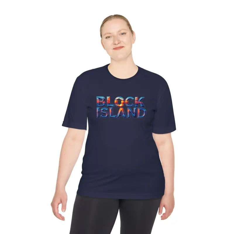 Navy blue Block Island Adventure Unisex Moisture Wicking T Shirt for outdoor activities