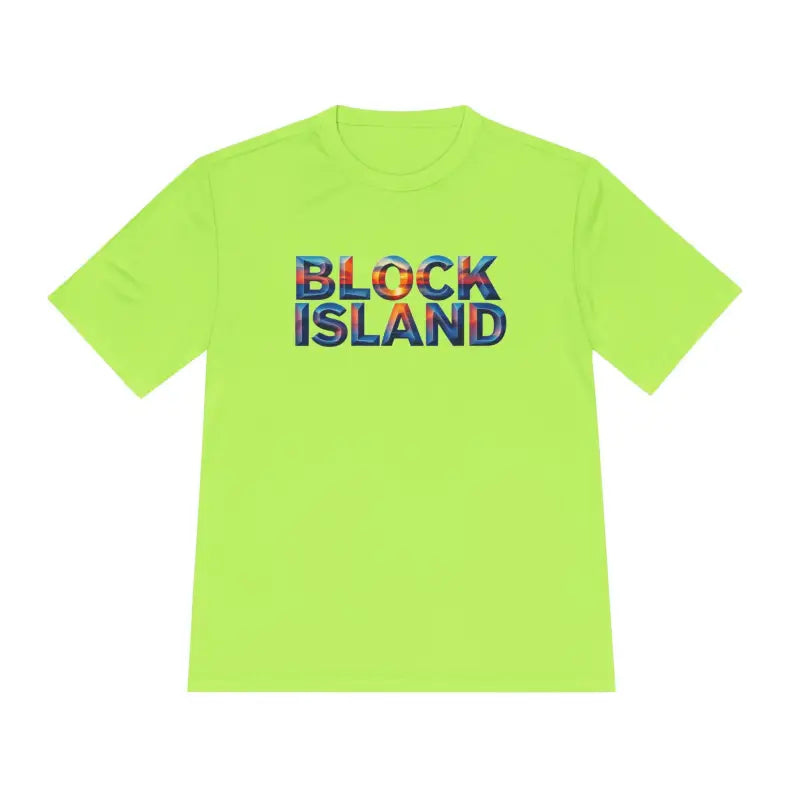 Neon green Block Island Adventure Unisex Moisture Wicking T Shirt for outdoor activities