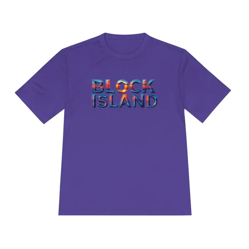 Purple Block Island Adventure Unisex Moisture Wicking T-Shirt for comfortable wear