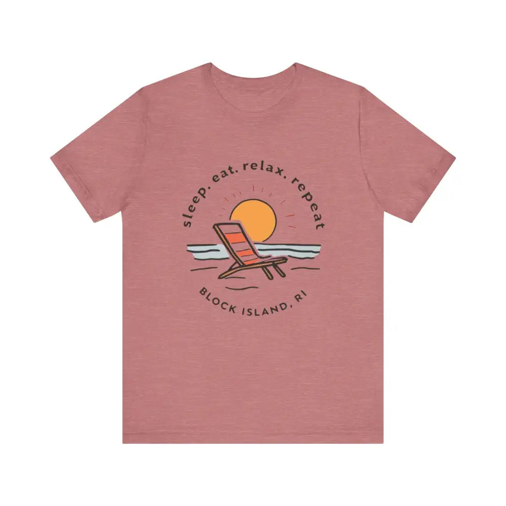 Mauve Block Island Beach Vibes Unisex Tee showcasing a relaxed beach style