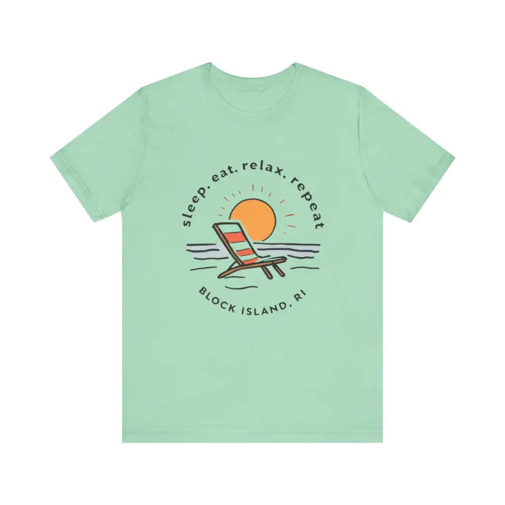 Mint-green Block Island Beach Vibes Unisex Tee displayed on a neutral background