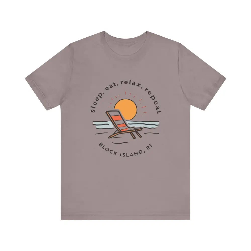Mauve t-shirt featuring Block Island Beach Vibes Unisex Tee design for casual wear