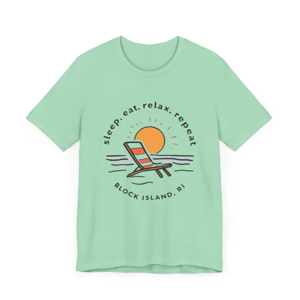 Mint-green Block Island Beach Vibes Unisex Tee featuring a beach-themed graphic
