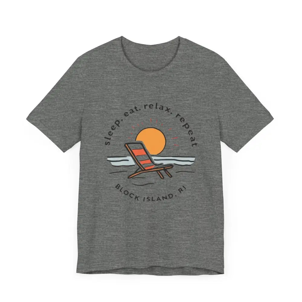 Gray Block Island Beach Vibes Unisex Tee showcasing relaxed beach style