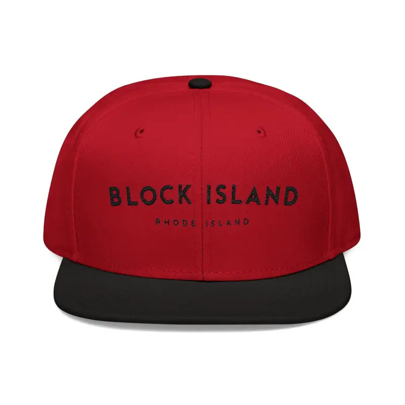 Red and black Block Island Embroidered Snapback Cap for summer activities