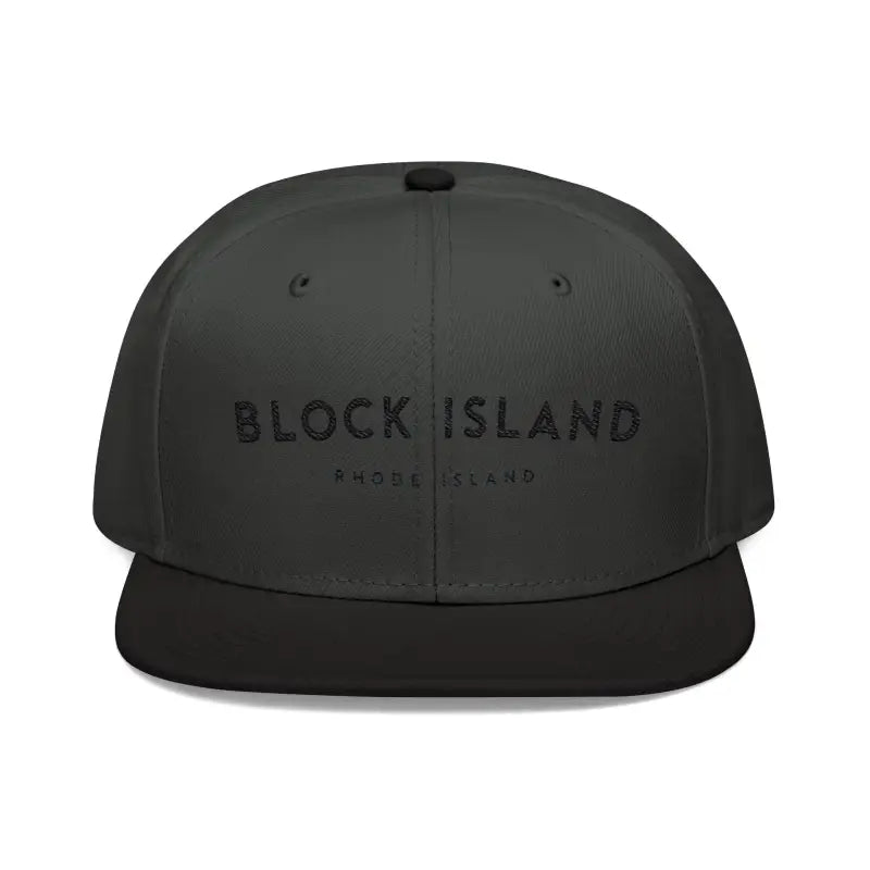 Black Block Island Embroidered Snapback Cap, perfect for summer fun and casual wear