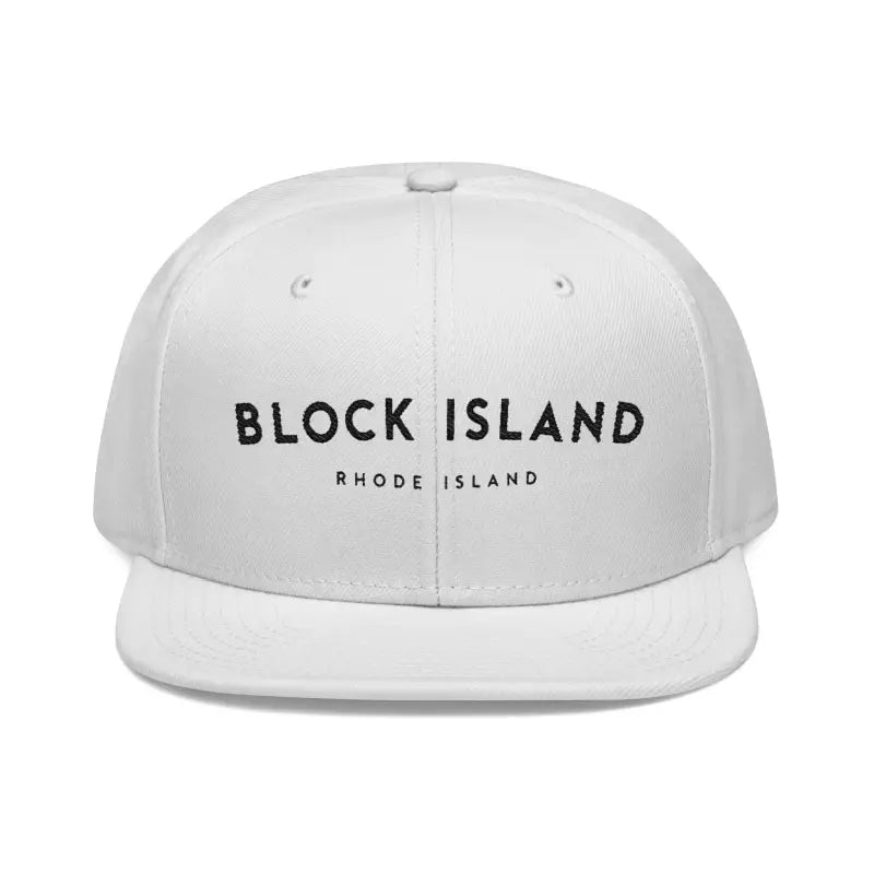 White Block Island Embroidered Snapback Cap for stylish summer adventures