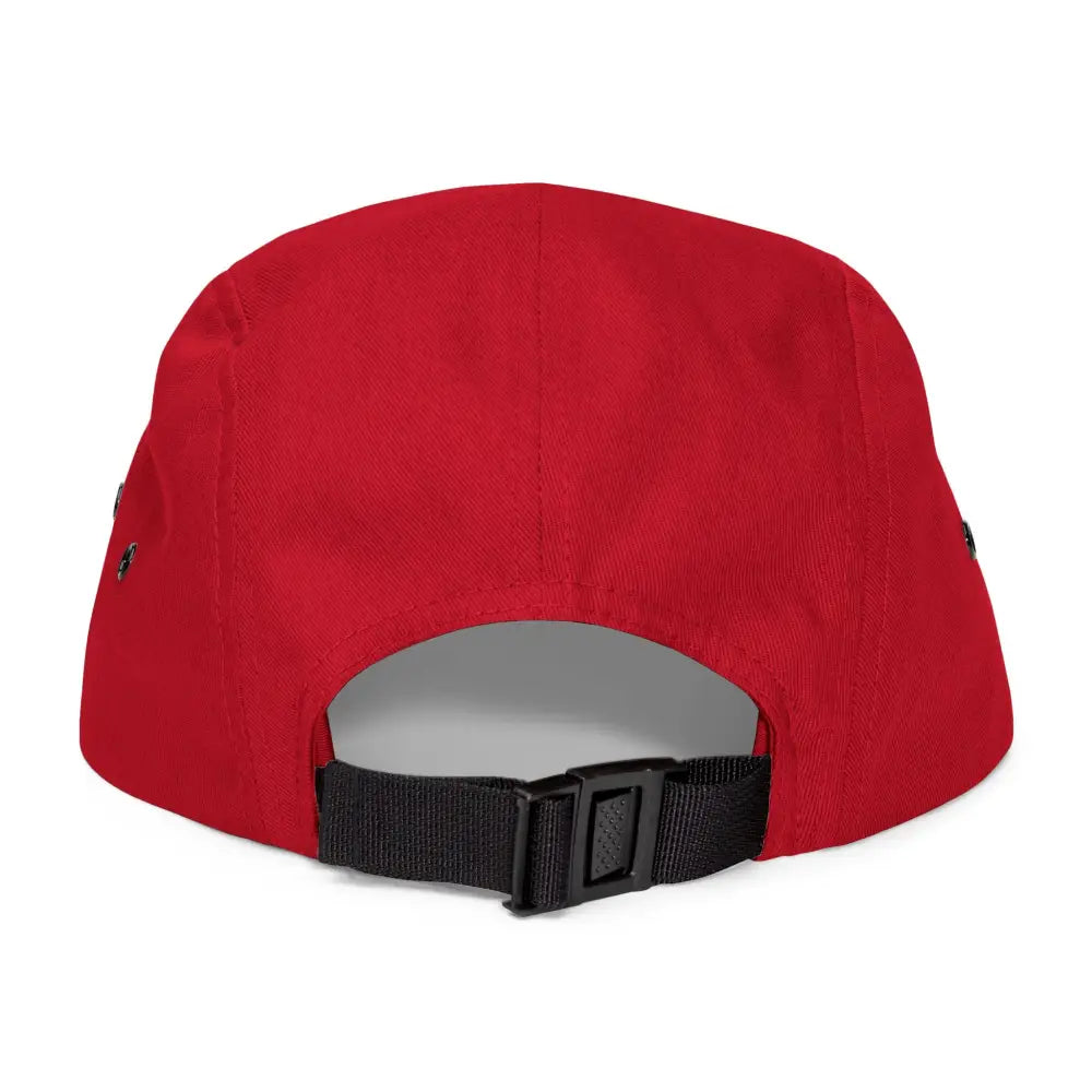 Red Block Island Five Panel Cap showcasing stylish design and premium quality