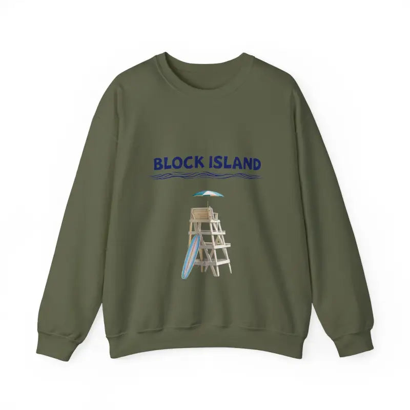 Olive green Block Island Lifeguard Crewneck Sweatshirt from the collection