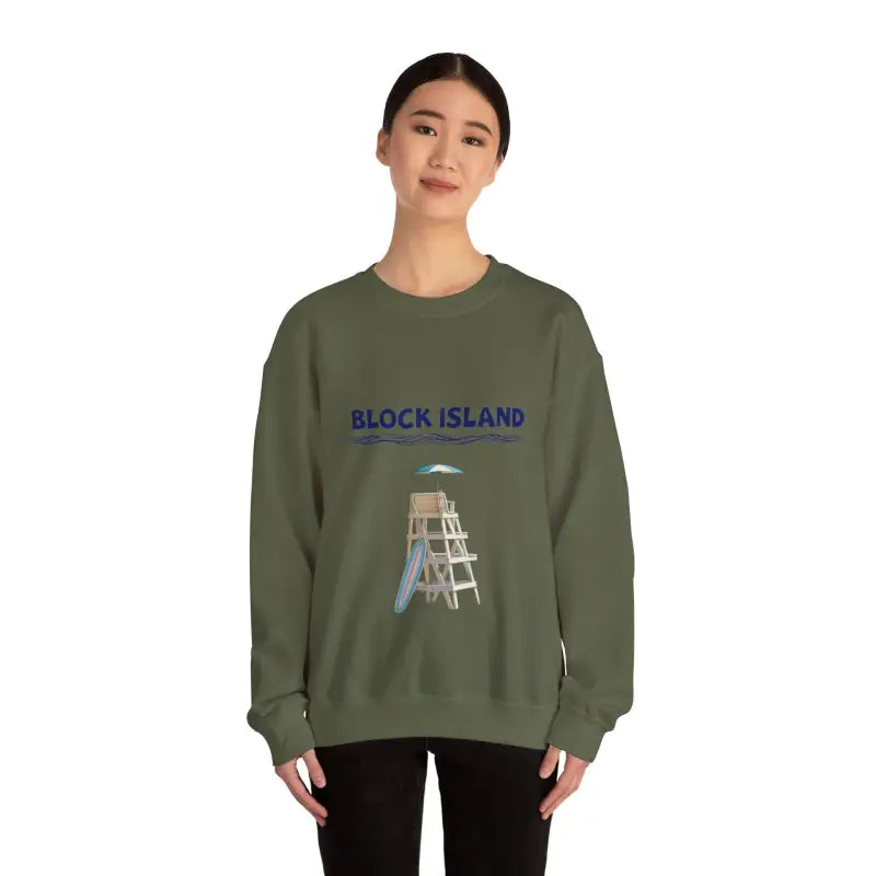 Olive green Block Island Lifeguard Crewneck Sweatshirt from the collection