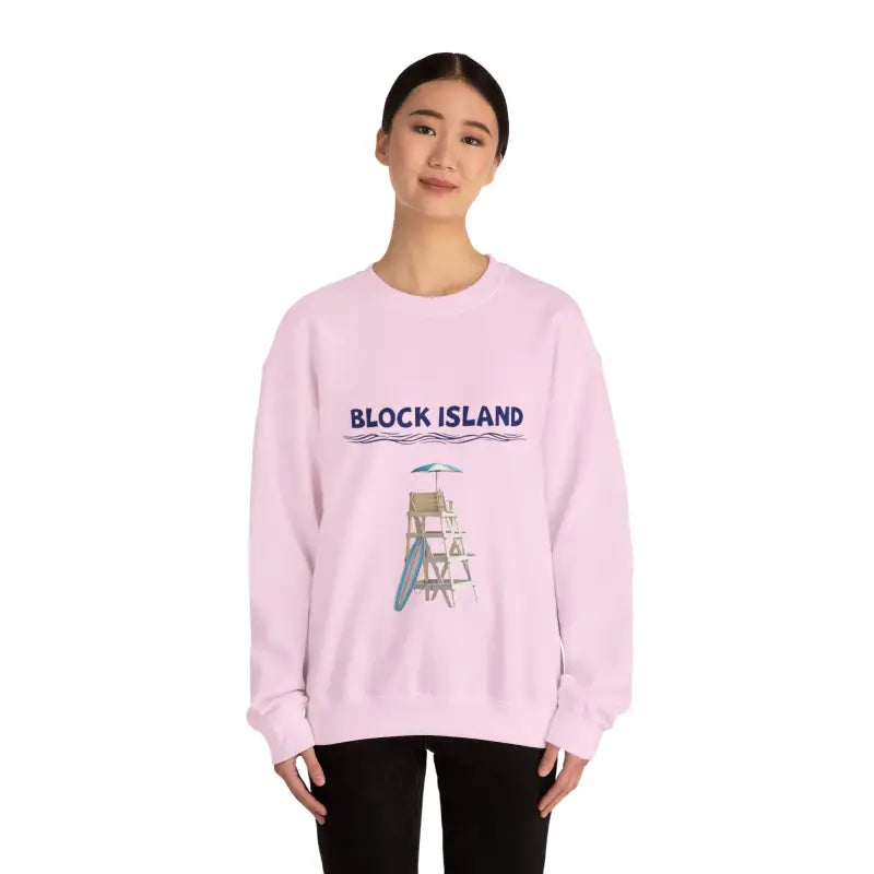 Pink Block Island sweatshirt from the Block Island Lifeguard Crewneck Collection