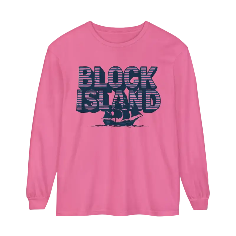 Pink long-sleeved Block Island Long Sleeve Shirt Unisex Coastal Lovers Tee