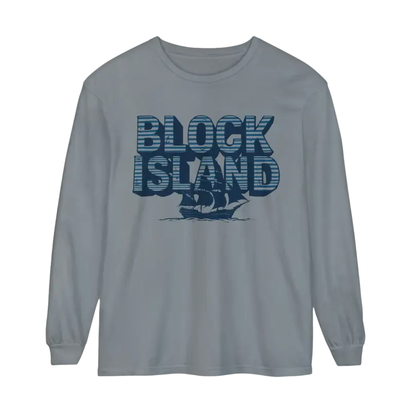 Gray long-sleeved Block Island Long Sleeve Shirt Unisex Coastal Lovers Tee