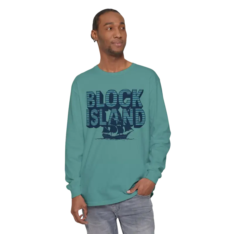 Teal long-sleeved shirt from Block Island Long Sleeve Shirt Unisex Coastal Lovers Tee