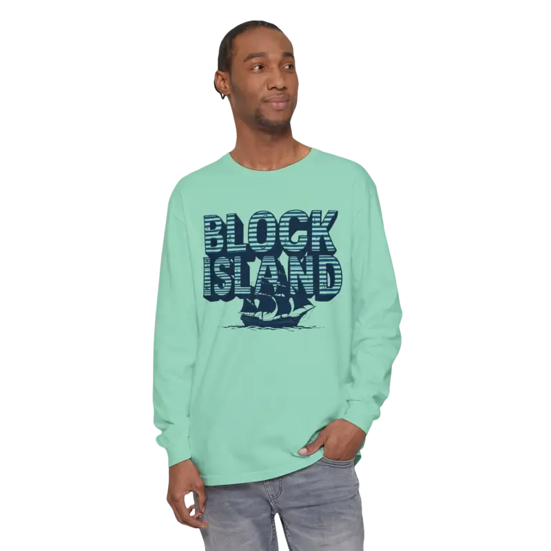 Long-sleeved Block Island design shirt for coastal lovers, unisex fit tee