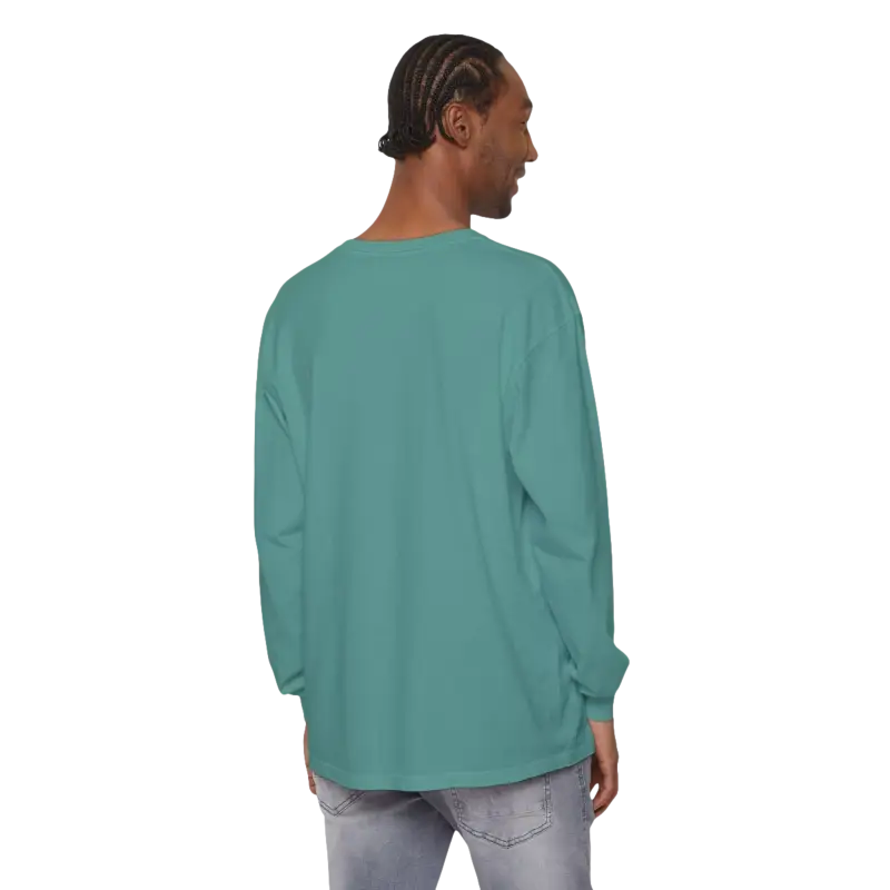 Turquoise long-sleeved Block Island unisex coastal lovers tee shirt displayed